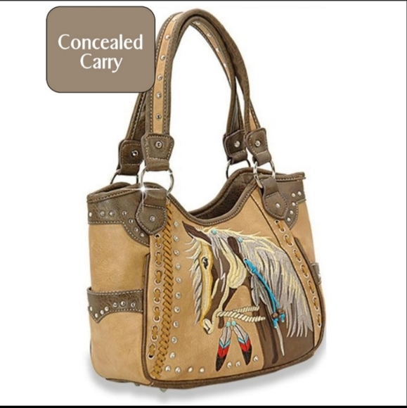 Handbags - Western Rhinestone Bling Vegan Leather Handbag